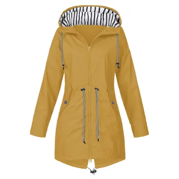 Artı Boyutu 5XL Yağmur Ceket Kadınlar için Açık Yürüyüş Hoodie Su Geçirmez Rüzgar Geçirmez Uzun Ceket Dış Giyim İpli Rüzgarlık Yağmurluk