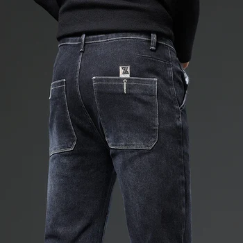 2023 Sonbahar Kış Yeni Elastik Slim Fit Ayak Moda Marka Anti Hırsızlık Fermuar Denim erkek Kot harem Pantolon