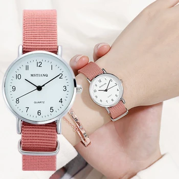 Tuval Casual İzle Kadın Öğrenci Ins Tarzı Güzel Kız Kuvars Saatler Kadınlar için Saat Reloj Mujer Montre Femme Toptan