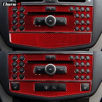 Mercedes Benz C Sınıfı için W204 Aksesuarları 2007-2013 İç Karbon Fiber Merkezi Kontrol CD Vites Paneli Dash Şerit Etiket
