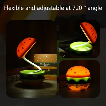 Hamburger başucu gece lambası USB şarj göz koruması ışık geri çekilebilir kısılabilir LED esnek çalışma odası ofis için