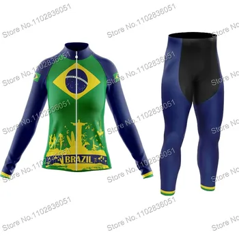 Brezilya Takımı Bisiklet Jersey Seti Kadınlar Uzun Kollu Bicicleta Giyim MTB Maillot Ciclismo Bisiklet Spor Yol Bisikleti Üniforma