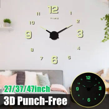 27/37/47 inç Aydınlık duvar saatleri Büyük Saat izle Horloge 3D DİY Akrilik ayna çıkartmaları Kuvars Saat Modern dilsiz Ev Dekor