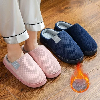 Yatak odası pamuk terlikler Kış Ev Sıcak Kürklü kadın erkek ayakkabısı ev terliği Sıcak Peluş Ev Terlik Bayanlar Flip Flop