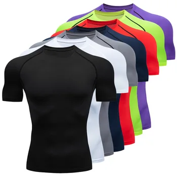 Spor T-Shirt Çabuk Kuruyan Spor Forması Spor Koşu Kısa Kollu Sıkıştırma Gömlek Elastik Sıkı Erkekler Spor Giyim