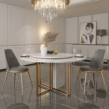 İtalyan minimalist mermer yemek masası ve sandalye kombinasyonu dairesel minimalist modern lüks yuvarlak masa