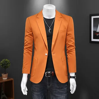 Dört Mevsim 2023 Yeni Varış Turuncu Blazers Erkekler İçin Slim Fit Damat Düğün Takım Elbise Ceket Klasik Erkek Blazers Rahat Boyutu S-5XL
